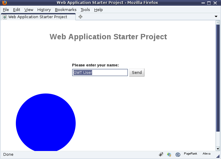The sample application with an SVG circle